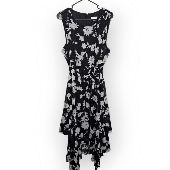 Calvin Klein Floral-Print Chiffon Handkerchief-Hem Midi Dress size 18W - Picture 4 of 12